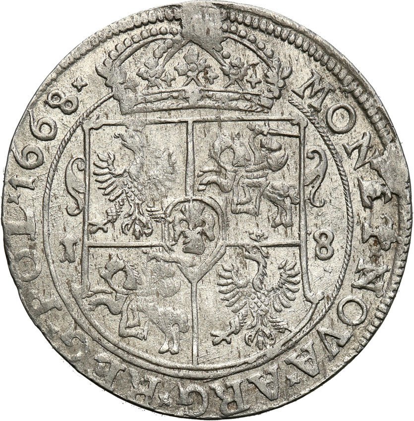 Jan II Kazimierz. Ort (18 groszy) 1668, Bydgoszcz